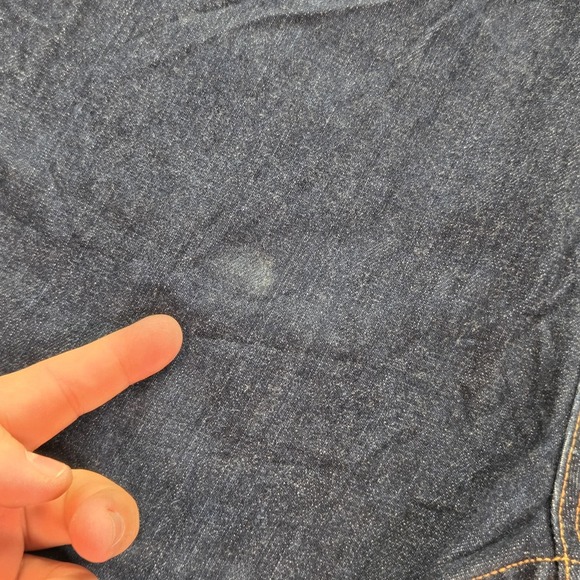 Selvedge Jeans Mens Dark Wash Blue Relaxed Tapered Altered Hem Fits 30x25 - Picture 13 of 16